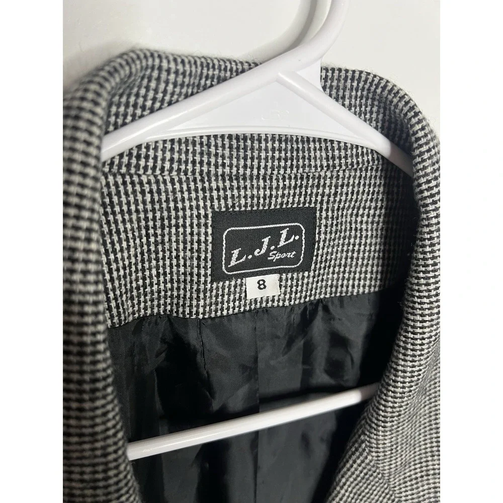 L.J.L Sports Womens sz 8 Sports Coat Blazer Wool Houndstooth Wool‎ Blend